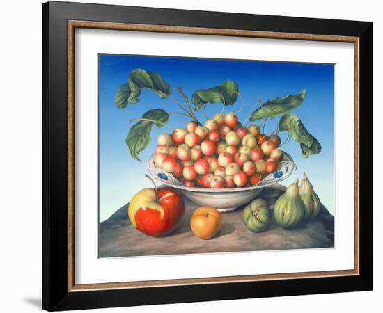 Cherries in Delft Bowl with Red and Yellow Apple-Amelia Kleiser-Framed Giclee Print