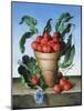 Cherries in Terracotta with Blue Flower-Amelia Kleiser-Mounted Giclee Print