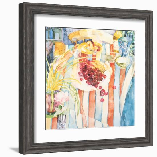 Cherries on White Plate-Unknown Trevena-Framed Art Print