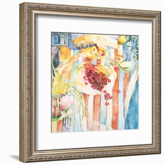 Cherries on White Plate-Unknown Trevena-Framed Art Print