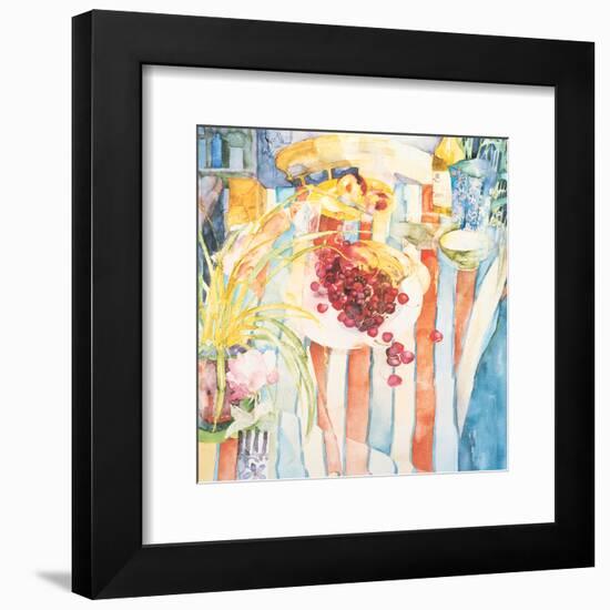 Cherries on White Plate-Unknown Trevena-Framed Art Print