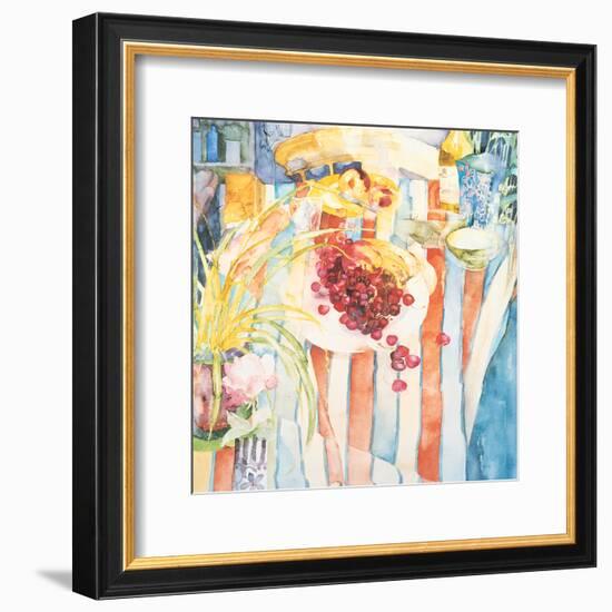 Cherries on White Plate-Unknown Trevena-Framed Art Print