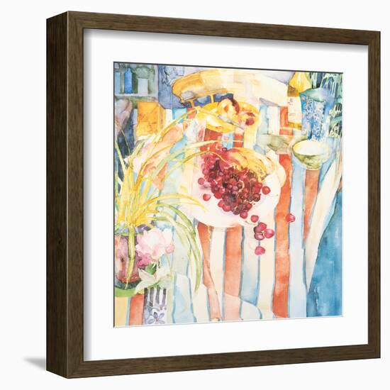 Cherries on White Plate-Unknown Trevena-Framed Art Print