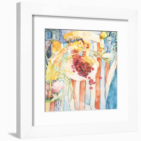 Cherries on White Plate-Unknown Trevena-Framed Art Print