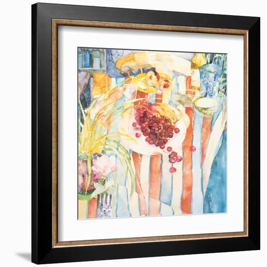 Cherries on White Plate-Unknown Trevena-Framed Art Print