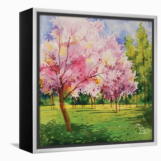 Cherry Blooms I-Blue Fish-Framed Stretched Canvas