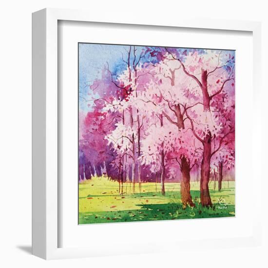 Cherry Blooms II-Blue Fish-Framed Art Print