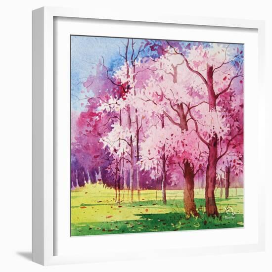 Cherry Blooms II-Blue Fish-Framed Art Print