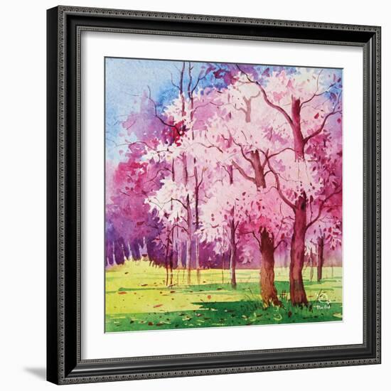 Cherry Blooms II-Blue Fish-Framed Art Print