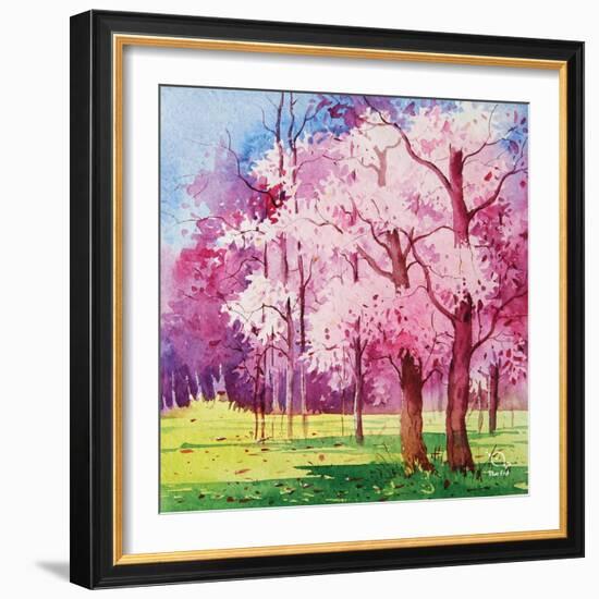 Cherry Blooms II-Blue Fish-Framed Art Print