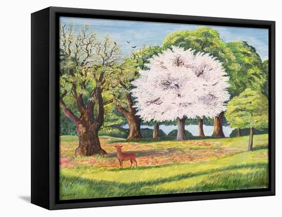 Cherry Blossom and Deer, 1995 (Acrylic on Paper)-Liz Wright-Framed Premier Image Canvas