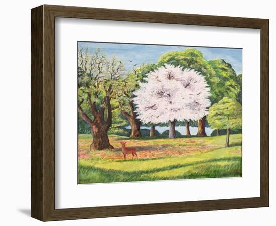 Cherry Blossom and Deer, 1995 (Acrylic on Paper)-Liz Wright-Framed Giclee Print