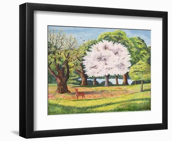 Cherry Blossom and Deer, 1995 (Acrylic on Paper)-Liz Wright-Framed Giclee Print