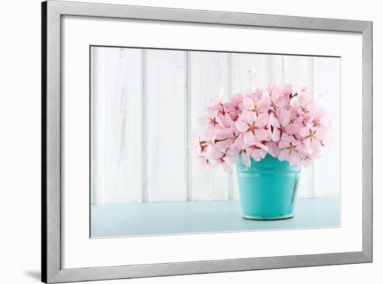 Cherry Blossom Flower Bouquet on Wooden Background-Anna-Mari West-Framed Photographic Print