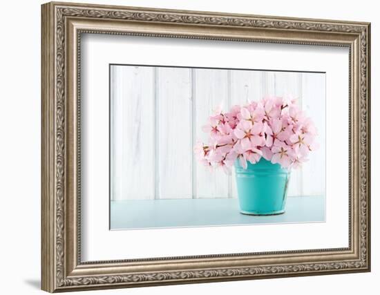 Cherry Blossom Flower Bouquet on Wooden Background-Anna-Mari West-Framed Photographic Print