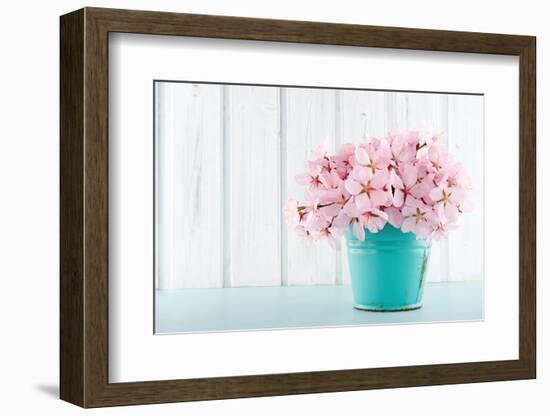 Cherry Blossom Flower Bouquet on Wooden Background-Anna-Mari West-Framed Photographic Print