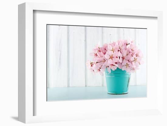 Cherry Blossom Flower Bouquet on Wooden Background-Anna-Mari West-Framed Photographic Print