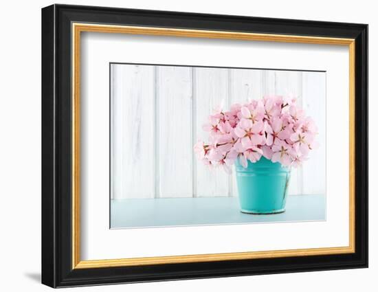 Cherry Blossom Flower Bouquet on Wooden Background-Anna-Mari West-Framed Photographic Print