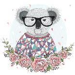 Cute Hipster Koala with Glasses and Flower Frame.-cherry blossom girl-Art Print