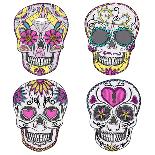 Mexican Skull Set. Colorful Skulls With Flower And Heart Ornamens. Sugar Skulls-cherry blossom girl-Framed Art Print