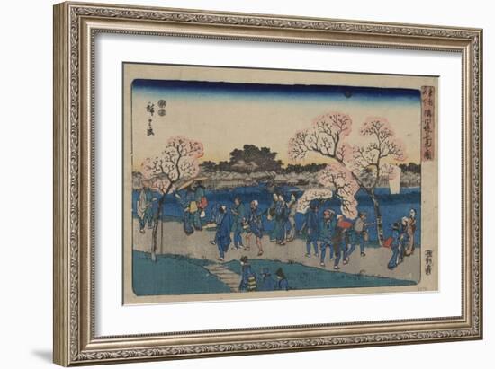 Cherry Blossoms Along Sumida River (Sumida Tsutsumi Hanami No Z)-Utagawa Hiroshige-Framed Giclee Print