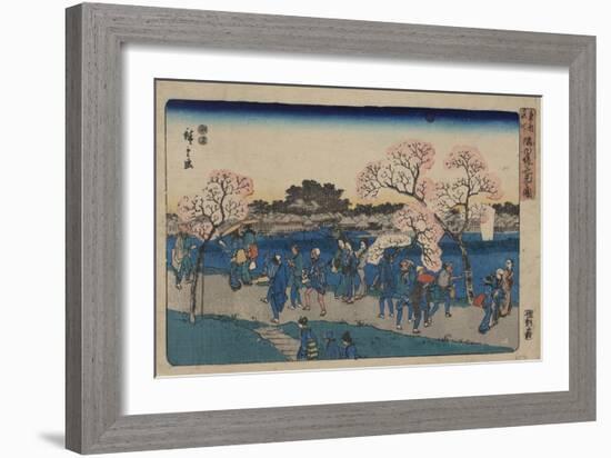 Cherry Blossoms Along Sumida River (Sumida Tsutsumi Hanami No Z)-Utagawa Hiroshige-Framed Giclee Print