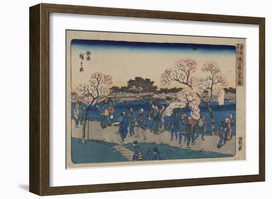 Cherry Blossoms Along Sumida River (Sumida Tsutsumi Hanami No Z)-Utagawa Hiroshige-Framed Giclee Print