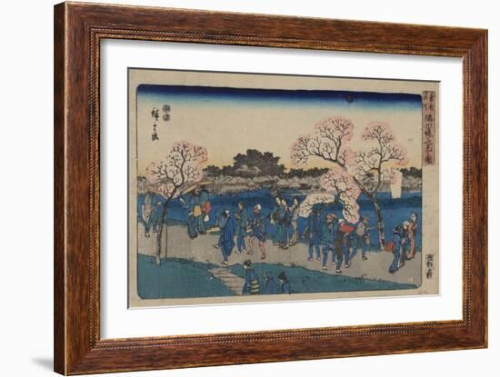 Cherry Blossoms Along Sumida River (Sumida Tsutsumi Hanami No Z)-Utagawa Hiroshige-Framed Giclee Print