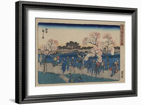 Cherry Blossoms Along Sumida River (Sumida Tsutsumi Hanami No Z)-Utagawa Hiroshige-Framed Giclee Print