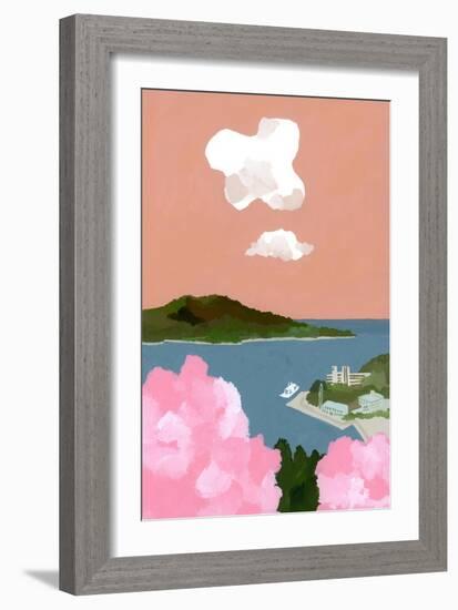 Cherry blossoms and harbors-Hiroyuki Izutsu-Framed Giclee Print