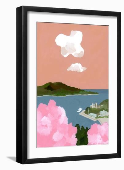 Cherry blossoms and harbors-Hiroyuki Izutsu-Framed Giclee Print