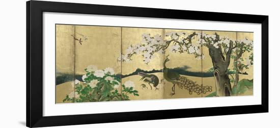 Cherry Blossoms and Peacocks-Kano Sansetsu-Framed Art Print