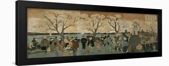 Cherry Blossoms in Full Bloom Along Sumida River (Bokusui Tsutsumi Hanazakari No Z)-Utagawa Hiroshige-Framed Giclee Print