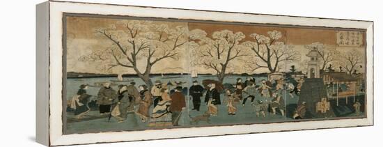 Cherry Blossoms in Full Bloom Along Sumida River (Bokusui Tsutsumi Hanazakari No Z)-Utagawa Hiroshige-Framed Premier Image Canvas