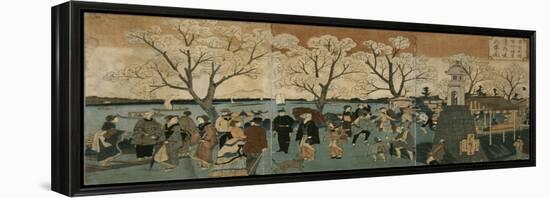 Cherry Blossoms in Full Bloom Along Sumida River (Bokusui Tsutsumi Hanazakari No Z)-Utagawa Hiroshige-Framed Premier Image Canvas