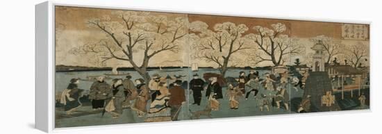 Cherry Blossoms in Full Bloom Along Sumida River (Bokusui Tsutsumi Hanazakari No Z)-Utagawa Hiroshige-Framed Premier Image Canvas