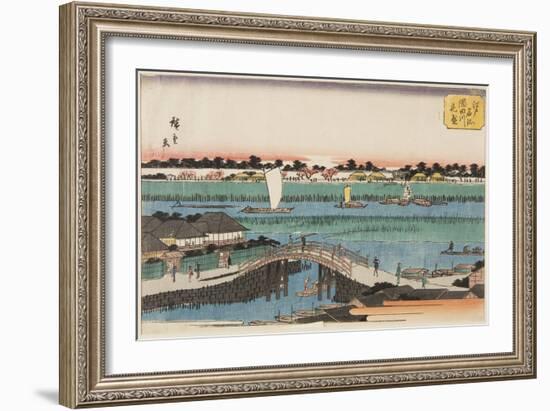 Cherry Blossoms in Full Bloom along the Sumida River (Sumidagawa Hanazakari) (Colour Woodblock Prin-Ando or Utagawa Hiroshige-Framed Giclee Print