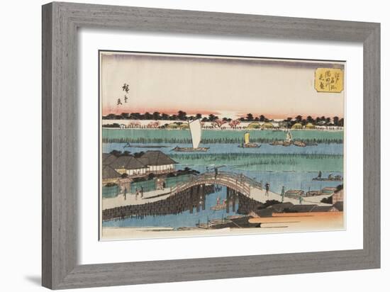 Cherry Blossoms in Full Bloom along the Sumida River (Sumidagawa Hanazakari) (Colour Woodblock Prin-Ando or Utagawa Hiroshige-Framed Giclee Print