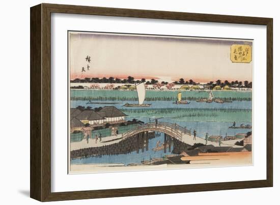 Cherry Blossoms in Full Bloom along the Sumida River (Sumidagawa Hanazakari) (Colour Woodblock Prin-Ando or Utagawa Hiroshige-Framed Giclee Print