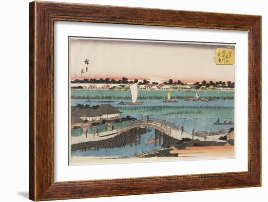 Cherry Blossoms in Full Bloom along the Sumida River (Sumidagawa Hanazakari) (Colour Woodblock Prin-Ando or Utagawa Hiroshige-Framed Giclee Print