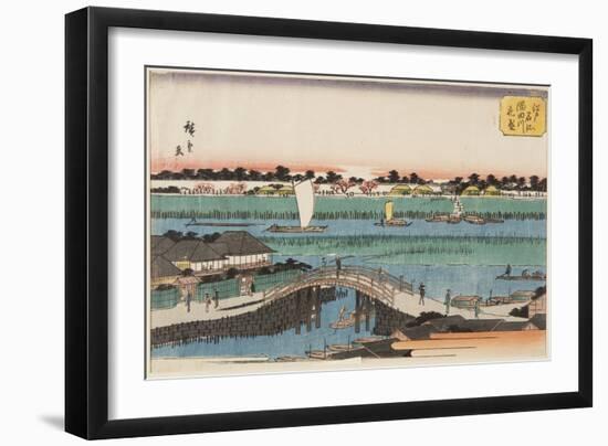 Cherry Blossoms in Full Bloom along the Sumida River (Sumidagawa Hanazakari) (Colour Woodblock Prin-Ando or Utagawa Hiroshige-Framed Giclee Print