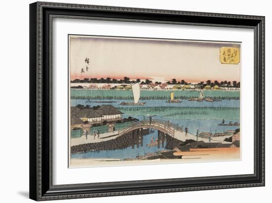 Cherry Blossoms in Full Bloom along the Sumida River (Sumidagawa Hanazakari) (Colour Woodblock Prin-Ando or Utagawa Hiroshige-Framed Giclee Print