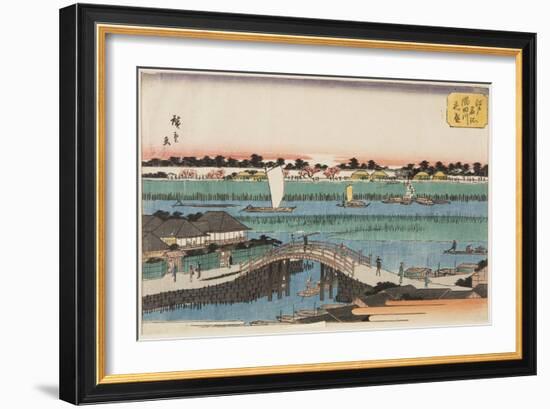 Cherry Blossoms in Full Bloom along the Sumida River (Sumidagawa Hanazakari) (Colour Woodblock Prin-Ando or Utagawa Hiroshige-Framed Giclee Print