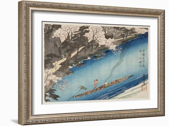 Cherry Blossoms in Full Bloom at Arashiyama (Arashiyama Manka) (Colour Woodblock Print)-Ando or Utagawa Hiroshige-Framed Giclee Print