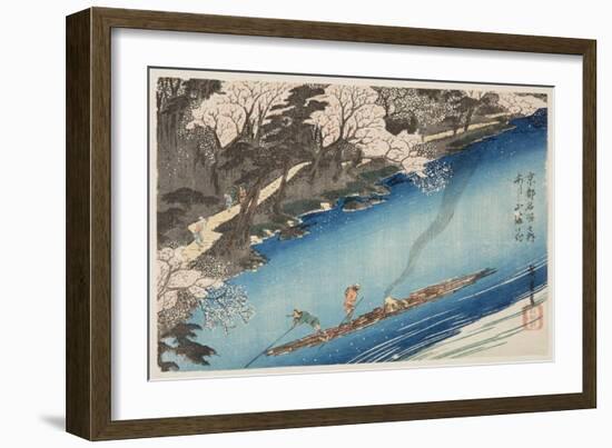 Cherry Blossoms in Full Bloom at Arashiyama (Arashiyama Manka) (Colour Woodblock Print)-Ando or Utagawa Hiroshige-Framed Giclee Print