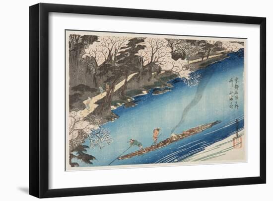 Cherry Blossoms in Full Bloom at Arashiyama (Arashiyama Manka) (Colour Woodblock Print)-Ando or Utagawa Hiroshige-Framed Giclee Print