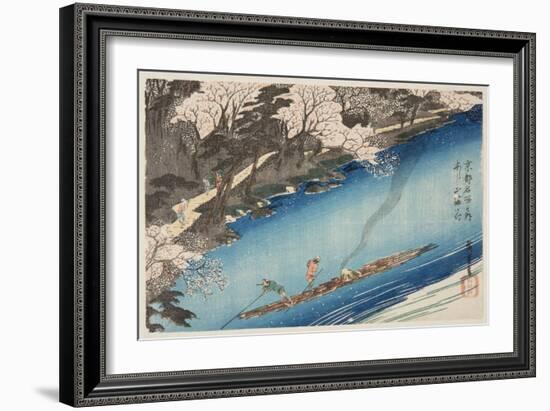 Cherry Blossoms in Full Bloom at Arashiyama (Arashiyama Manka) (Colour Woodblock Print)-Ando or Utagawa Hiroshige-Framed Giclee Print