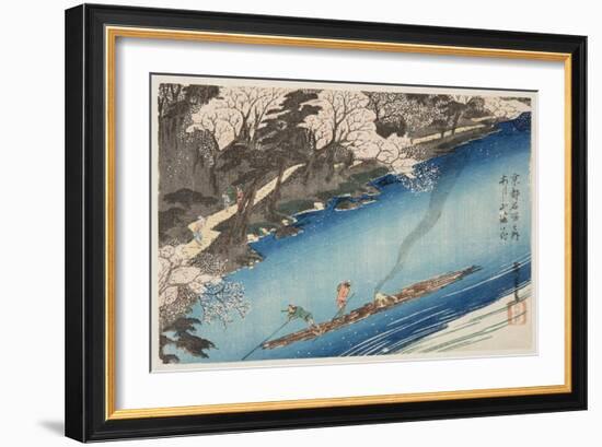 Cherry Blossoms in Full Bloom at Arashiyama (Arashiyama Manka) (Colour Woodblock Print)-Ando or Utagawa Hiroshige-Framed Giclee Print