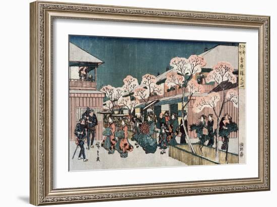 Cherry Blossoms of Yoshiwara, Japanese Wood-Cut Print-Lantern Press-Framed Art Print