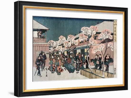 Cherry Blossoms of Yoshiwara, Japanese Wood-Cut Print-Lantern Press-Framed Art Print